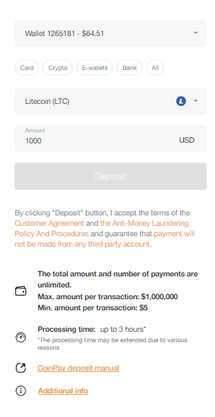 how to deposit ltc